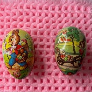 2 Vintage Paper Mache Easter Egg Candy Box Container Made Western Germany 5.5"